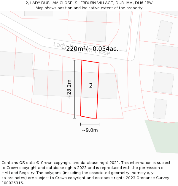 2, LADY DURHAM CLOSE, SHERBURN VILLAGE, DURHAM, DH6 1RW: Plot and title map