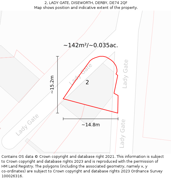 2, LADY GATE, DISEWORTH, DERBY, DE74 2QF: Plot and title map