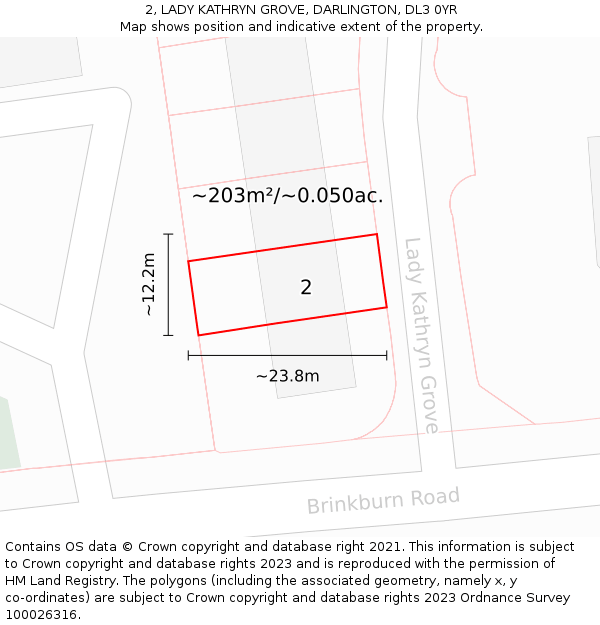 2, LADY KATHRYN GROVE, DARLINGTON, DL3 0YR: Plot and title map