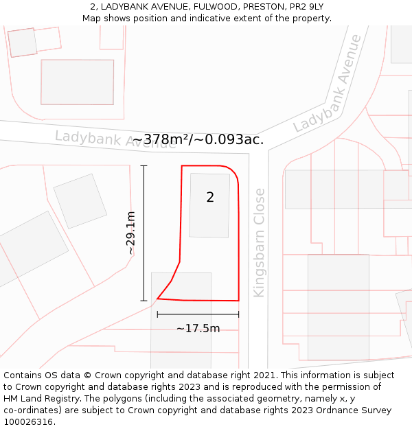2, LADYBANK AVENUE, FULWOOD, PRESTON, PR2 9LY: Plot and title map