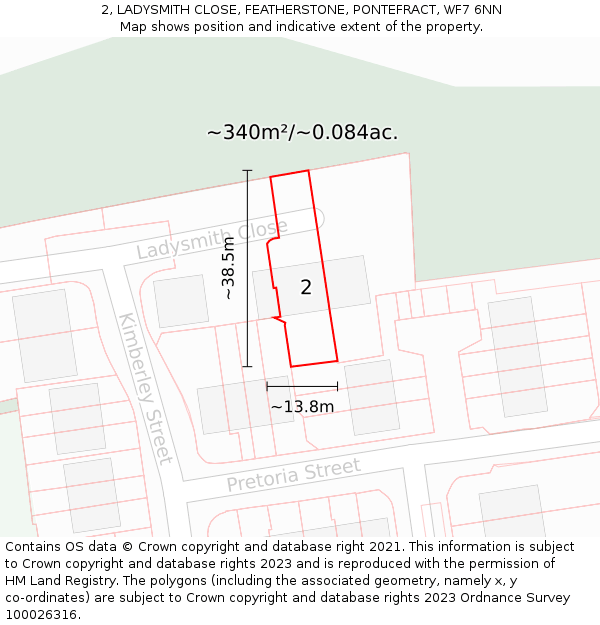 2, LADYSMITH CLOSE, FEATHERSTONE, PONTEFRACT, WF7 6NN: Plot and title map