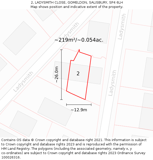 2, LADYSMITH CLOSE, GOMELDON, SALISBURY, SP4 6LH: Plot and title map