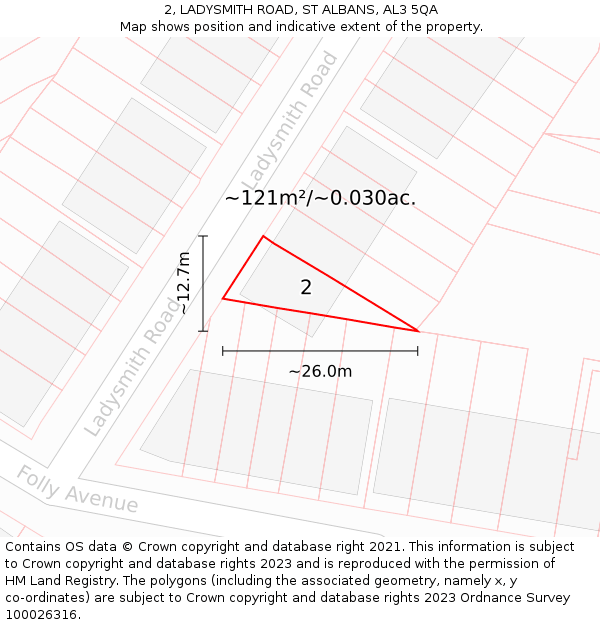 2, LADYSMITH ROAD, ST ALBANS, AL3 5QA: Plot and title map