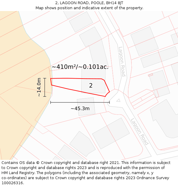 2, LAGOON ROAD, POOLE, BH14 8JT: Plot and title map