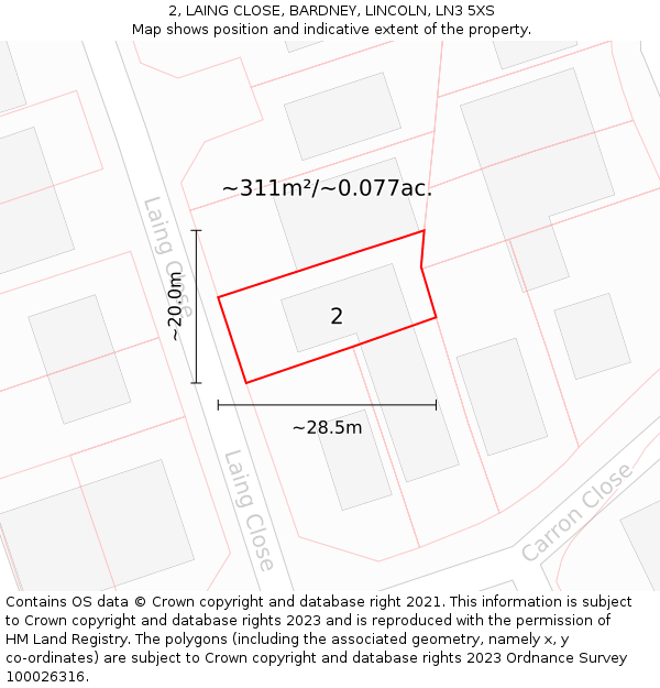 2, LAING CLOSE, BARDNEY, LINCOLN, LN3 5XS: Plot and title map