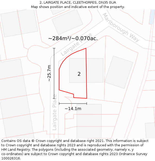2, LAIRGATE PLACE, CLEETHORPES, DN35 0UA: Plot and title map