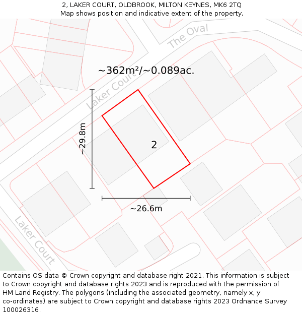 2, LAKER COURT, OLDBROOK, MILTON KEYNES, MK6 2TQ: Plot and title map