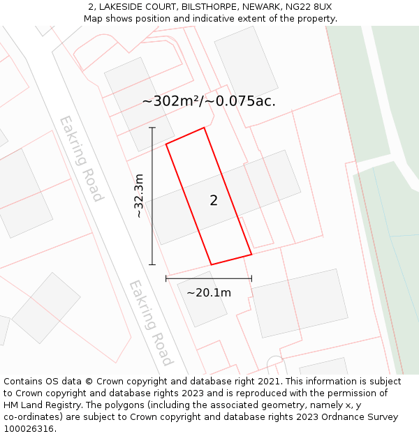 2, LAKESIDE COURT, BILSTHORPE, NEWARK, NG22 8UX: Plot and title map