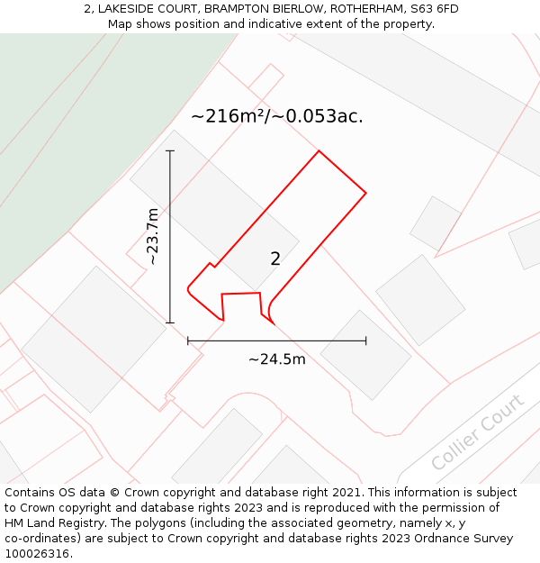 2, LAKESIDE COURT, BRAMPTON BIERLOW, ROTHERHAM, S63 6FD: Plot and title map