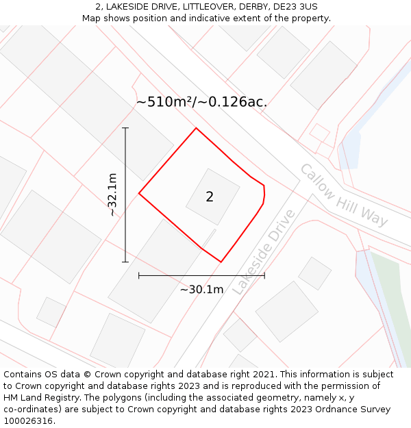 2, LAKESIDE DRIVE, LITTLEOVER, DERBY, DE23 3US: Plot and title map