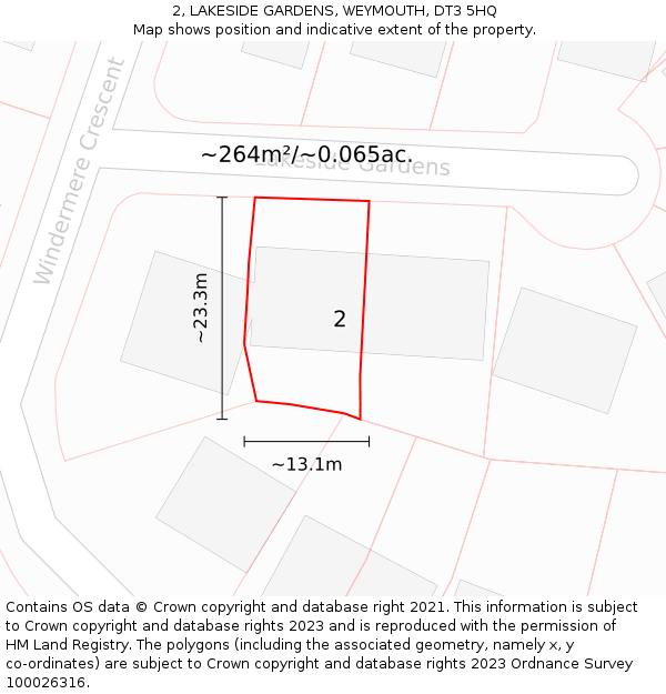 2, LAKESIDE GARDENS, WEYMOUTH, DT3 5HQ: Plot and title map