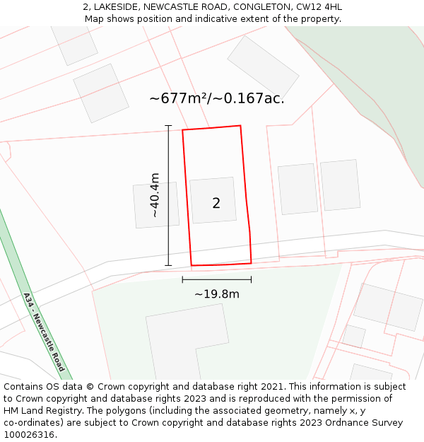 2, LAKESIDE, NEWCASTLE ROAD, CONGLETON, CW12 4HL: Plot and title map
