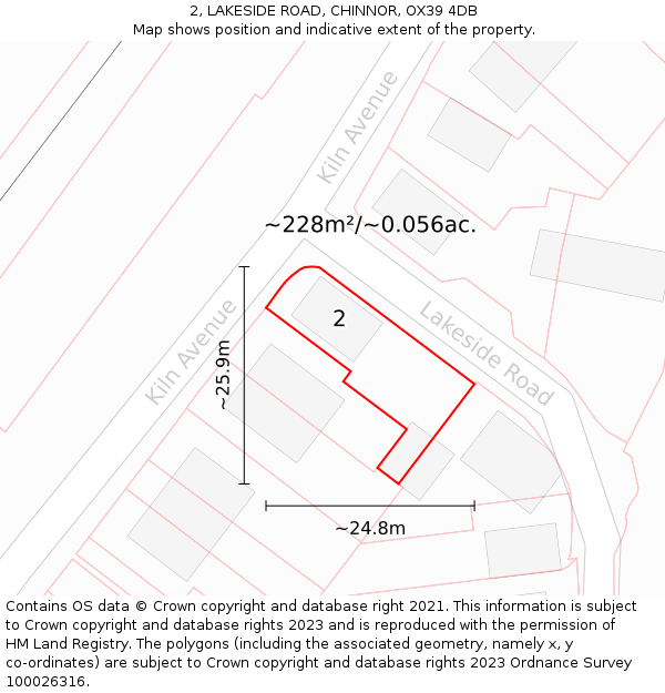 2, LAKESIDE ROAD, CHINNOR, OX39 4DB: Plot and title map