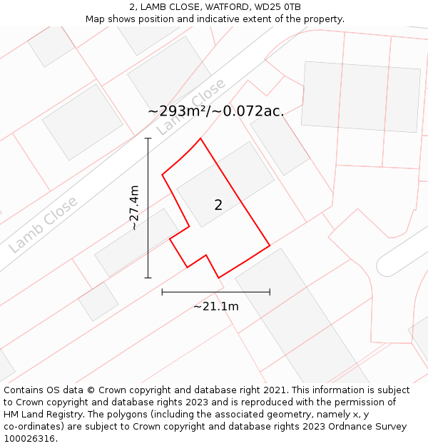 2, LAMB CLOSE, WATFORD, WD25 0TB: Plot and title map