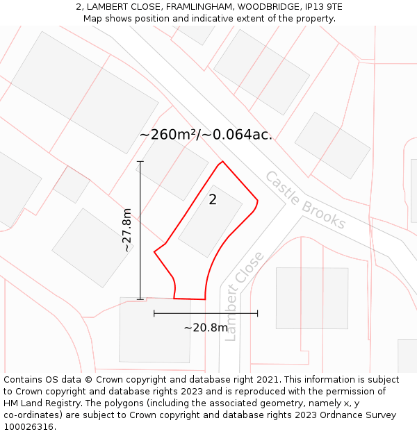 2, LAMBERT CLOSE, FRAMLINGHAM, WOODBRIDGE, IP13 9TE: Plot and title map