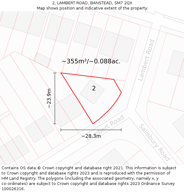 2, LAMBERT ROAD, BANSTEAD, SM7 2QX: Plot and title map