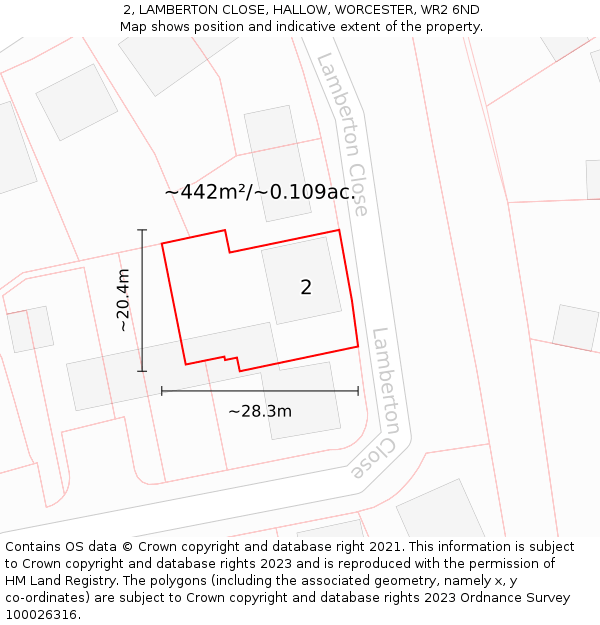 2, LAMBERTON CLOSE, HALLOW, WORCESTER, WR2 6ND: Plot and title map