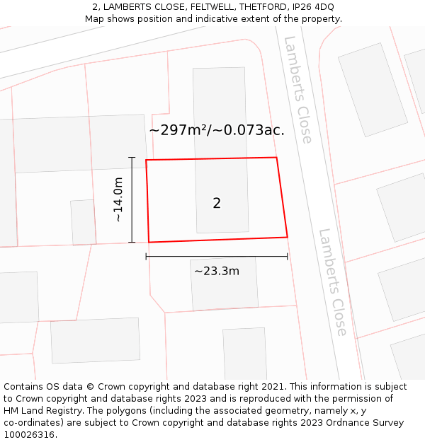 2, LAMBERTS CLOSE, FELTWELL, THETFORD, IP26 4DQ: Plot and title map