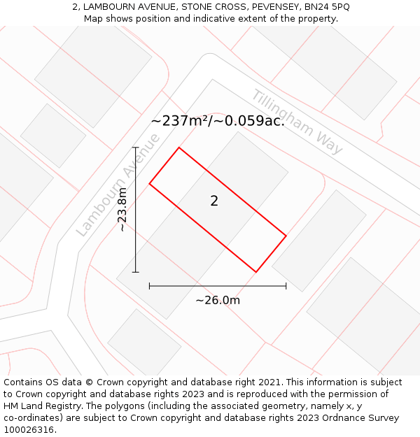2, LAMBOURN AVENUE, STONE CROSS, PEVENSEY, BN24 5PQ: Plot and title map
