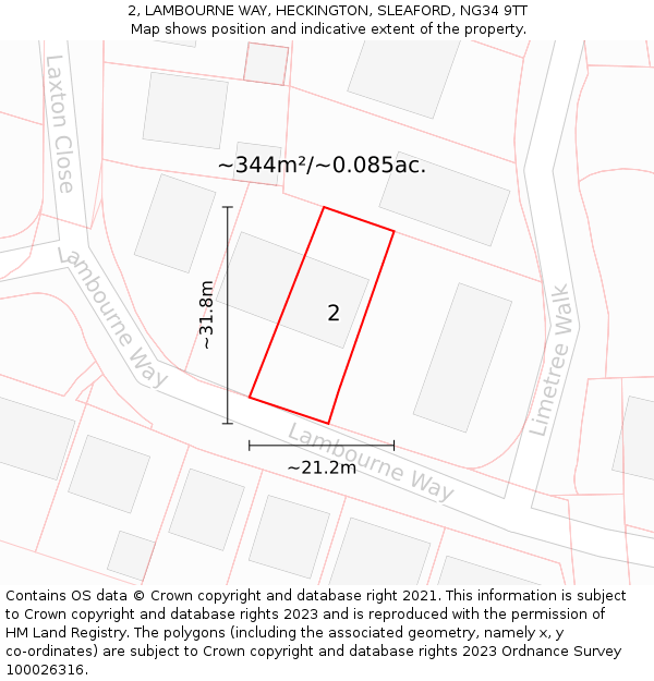 2, LAMBOURNE WAY, HECKINGTON, SLEAFORD, NG34 9TT: Plot and title map