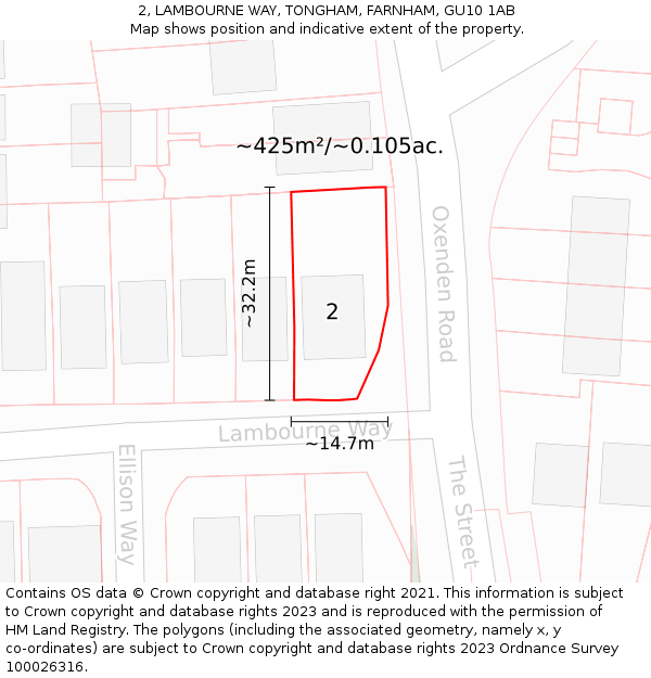 2, LAMBOURNE WAY, TONGHAM, FARNHAM, GU10 1AB: Plot and title map