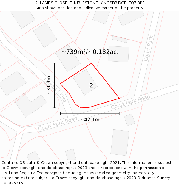 2, LAMBS CLOSE, THURLESTONE, KINGSBRIDGE, TQ7 3PF: Plot and title map