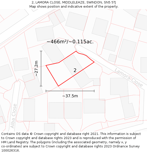 2, LAMORA CLOSE, MIDDLELEAZE, SWINDON, SN5 5TJ: Plot and title map
