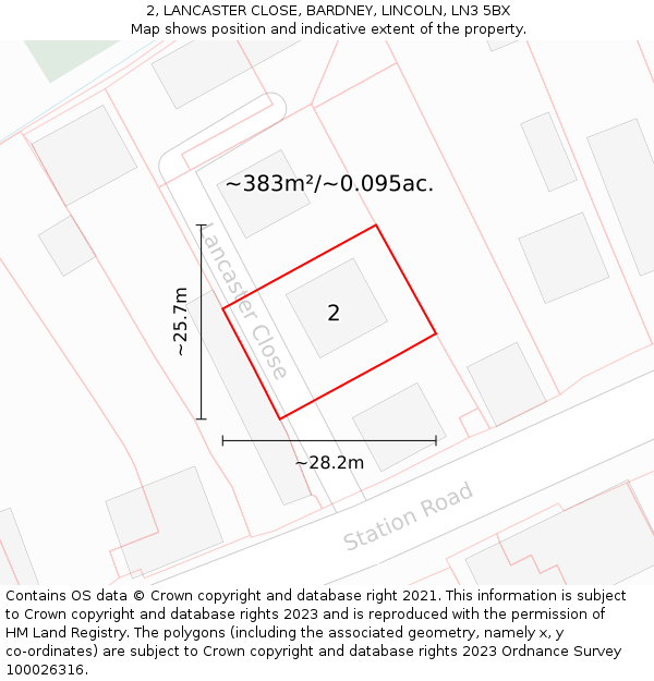 2, LANCASTER CLOSE, BARDNEY, LINCOLN, LN3 5BX: Plot and title map