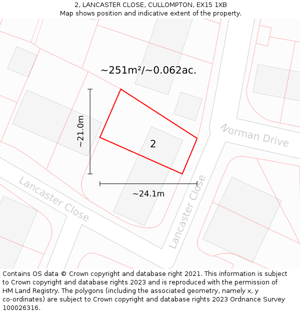 2, LANCASTER CLOSE, CULLOMPTON, EX15 1XB: Plot and title map