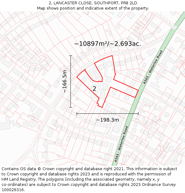 2, LANCASTER CLOSE, SOUTHPORT, PR8 2LD: Plot and title map