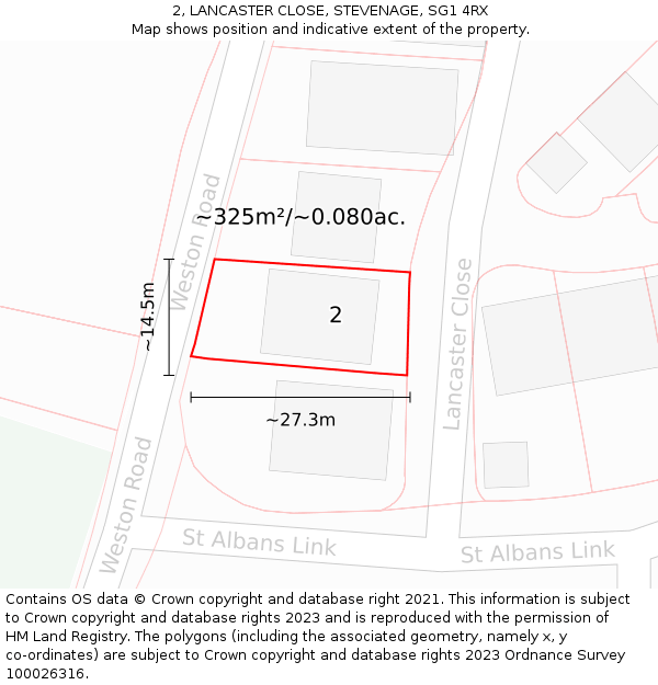 2, LANCASTER CLOSE, STEVENAGE, SG1 4RX: Plot and title map