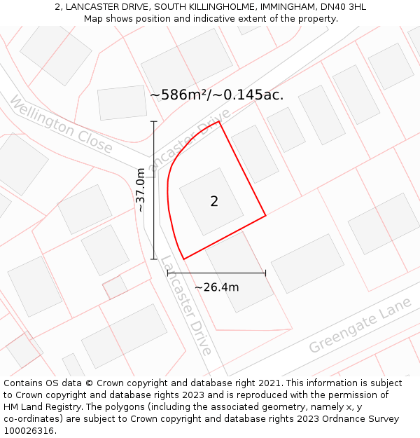 2, LANCASTER DRIVE, SOUTH KILLINGHOLME, IMMINGHAM, DN40 3HL: Plot and title map