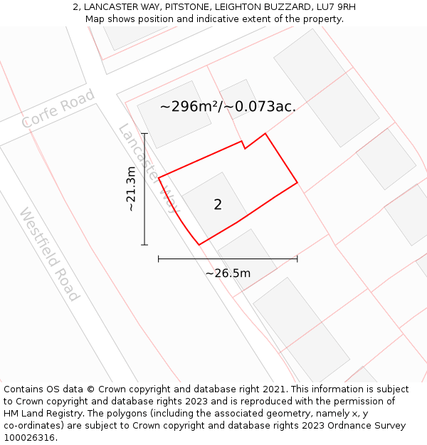 2, LANCASTER WAY, PITSTONE, LEIGHTON BUZZARD, LU7 9RH: Plot and title map