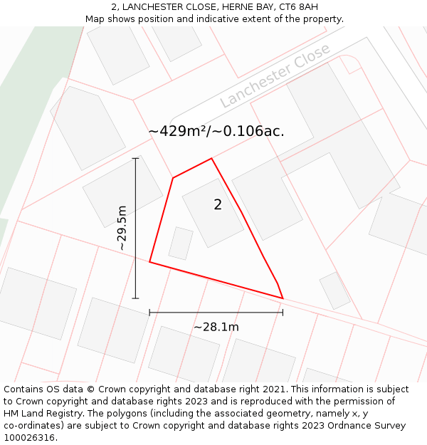 2, LANCHESTER CLOSE, HERNE BAY, CT6 8AH: Plot and title map