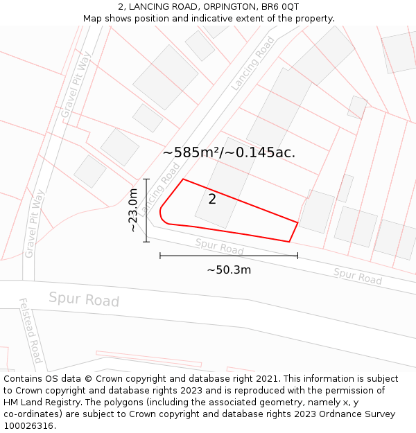 2, LANCING ROAD, ORPINGTON, BR6 0QT: Plot and title map