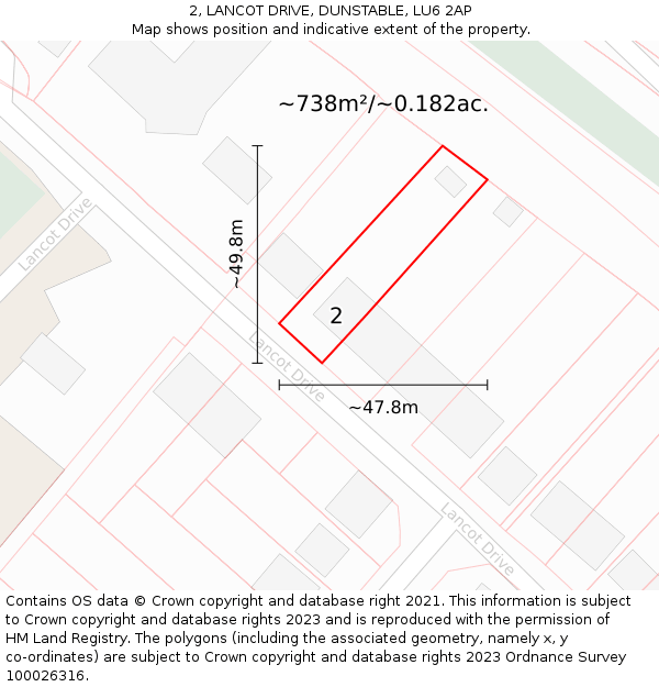2, LANCOT DRIVE, DUNSTABLE, LU6 2AP: Plot and title map