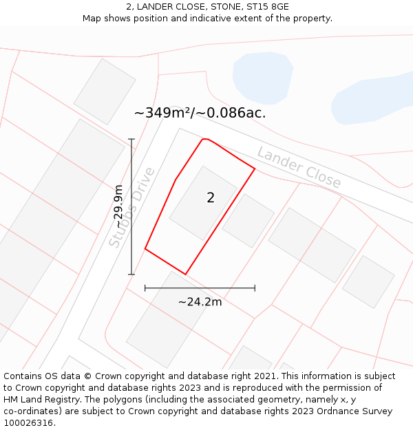 2, LANDER CLOSE, STONE, ST15 8GE: Plot and title map