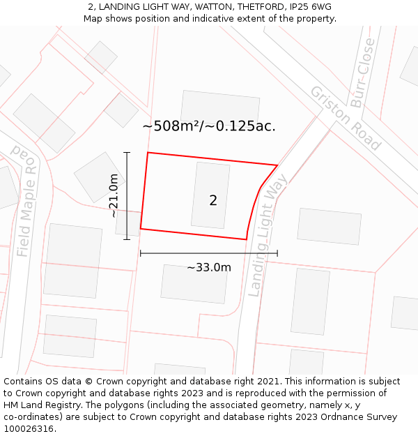 2, LANDING LIGHT WAY, WATTON, THETFORD, IP25 6WG: Plot and title map