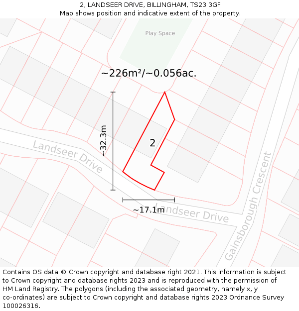 2, LANDSEER DRIVE, BILLINGHAM, TS23 3GF: Plot and title map