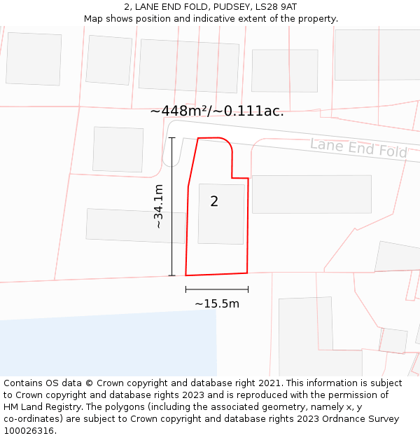2, LANE END FOLD, PUDSEY, LS28 9AT: Plot and title map