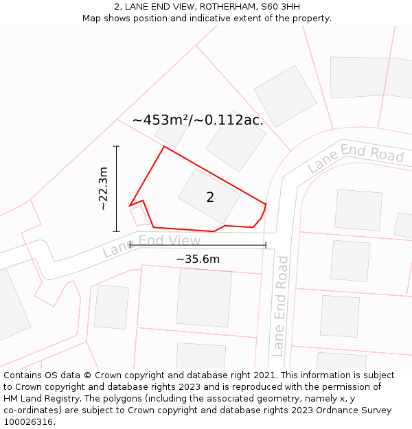 2, LANE END VIEW, ROTHERHAM, S60 3HH: Plot and title map
