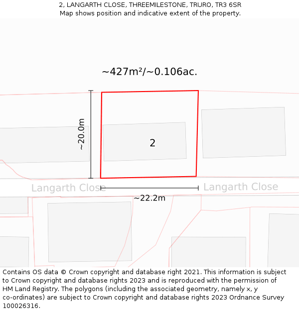 2, LANGARTH CLOSE, THREEMILESTONE, TRURO, TR3 6SR: Plot and title map