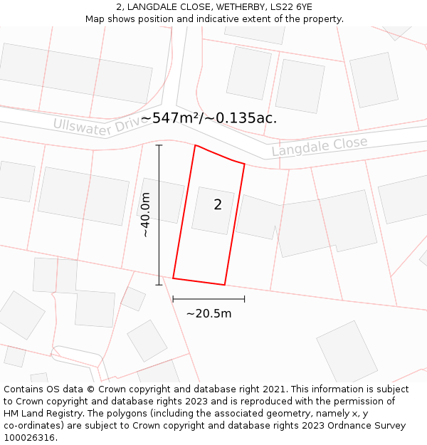 2, LANGDALE CLOSE, WETHERBY, LS22 6YE: Plot and title map