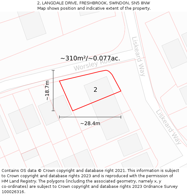 2, LANGDALE DRIVE, FRESHBROOK, SWINDON, SN5 8NW: Plot and title map