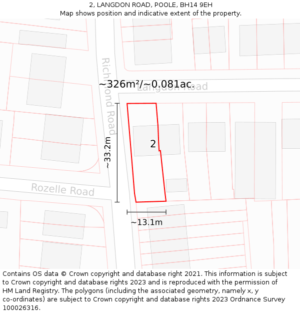 2, LANGDON ROAD, POOLE, BH14 9EH: Plot and title map