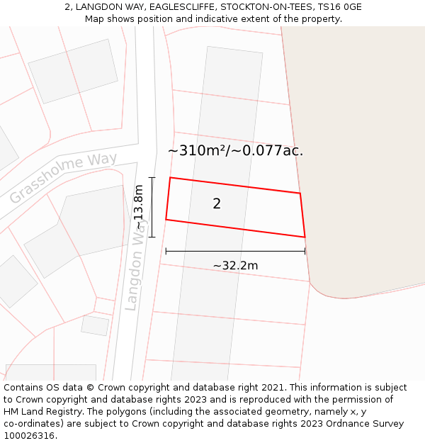 2, LANGDON WAY, EAGLESCLIFFE, STOCKTON-ON-TEES, TS16 0GE: Plot and title map