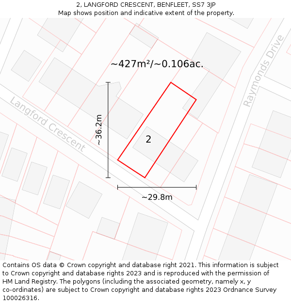 2, LANGFORD CRESCENT, BENFLEET, SS7 3JP: Plot and title map