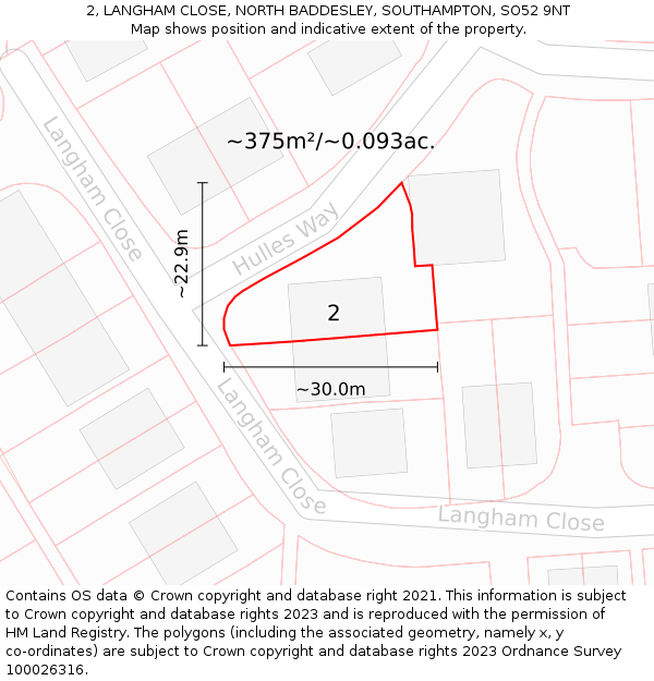 2, LANGHAM CLOSE, NORTH BADDESLEY, SOUTHAMPTON, SO52 9NT: Plot and title map