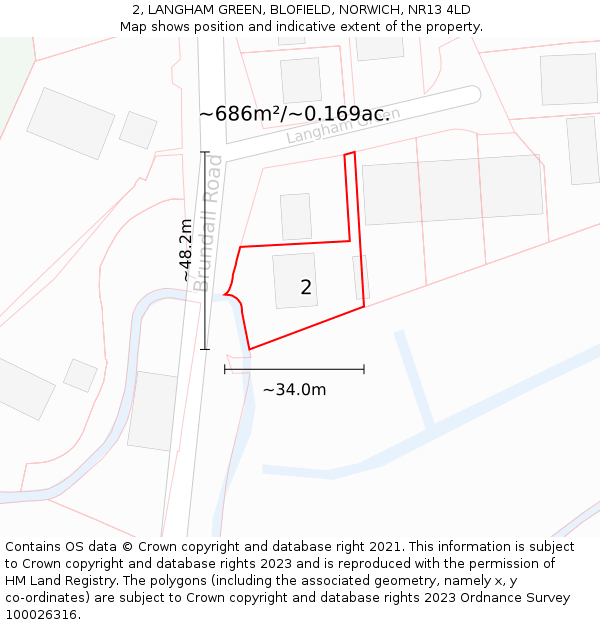 2, LANGHAM GREEN, BLOFIELD, NORWICH, NR13 4LD: Plot and title map