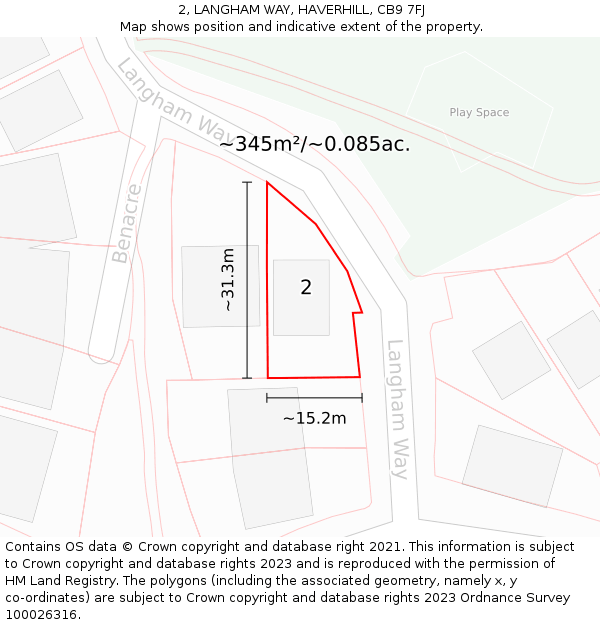 2, LANGHAM WAY, HAVERHILL, CB9 7FJ: Plot and title map